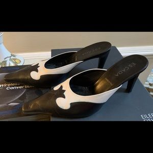 Escada ! Leather Wingtip Black White Mules Barely worn sz9